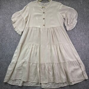 Impressions by RT Women's S Lagenlook Cream Tiered Flutter Sleeve Dress